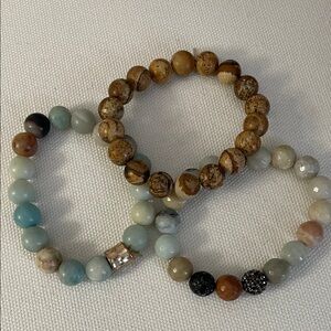 Natural Stone Beaded Bracelets Set of 3